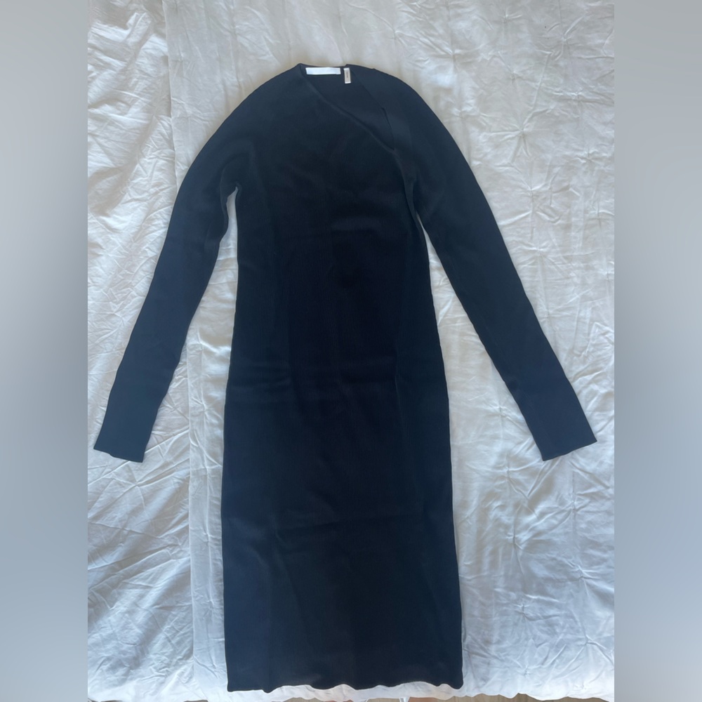 Helmut Lang midi dress with asymmetrical neckline. Long sleeves size small